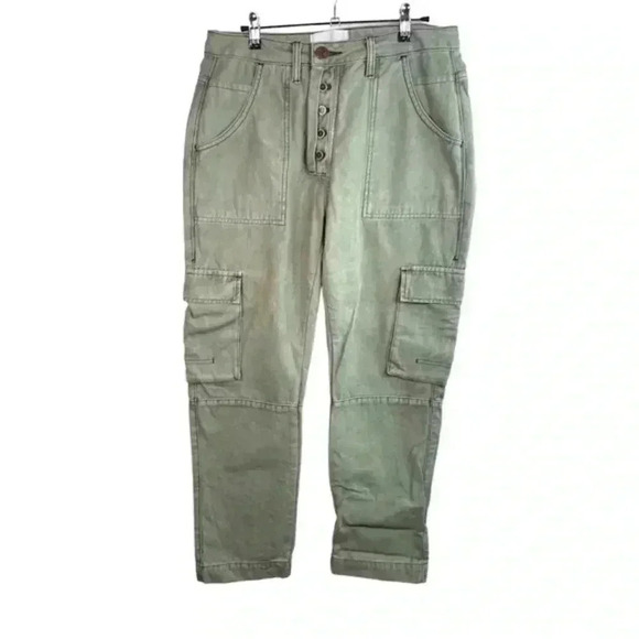 One Teaspoon Olive Straight Leg Cargo Utility Pant With Exposed Buttons - Picture 2 of 10